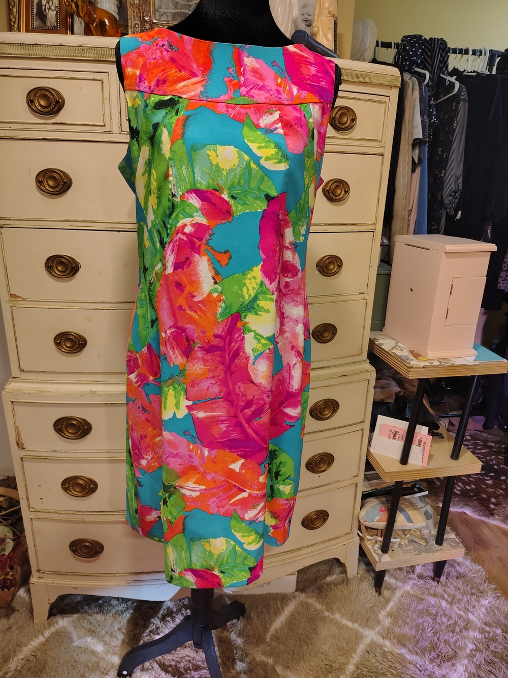 Kim Rogers Tropical Print Shift Dress - Turquoise, Pink & Orange